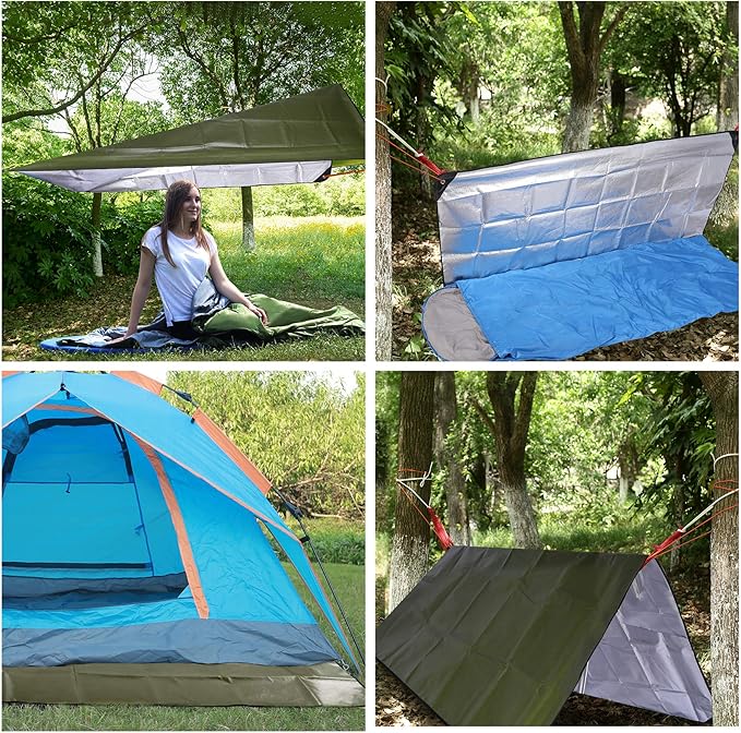RedSwing Insulated Tarp Multipurpose Emergency Thermal Tarps Waterproof All Weather Heavy Duty Heat Reflective Survival Blanket for Camping Hiking Green