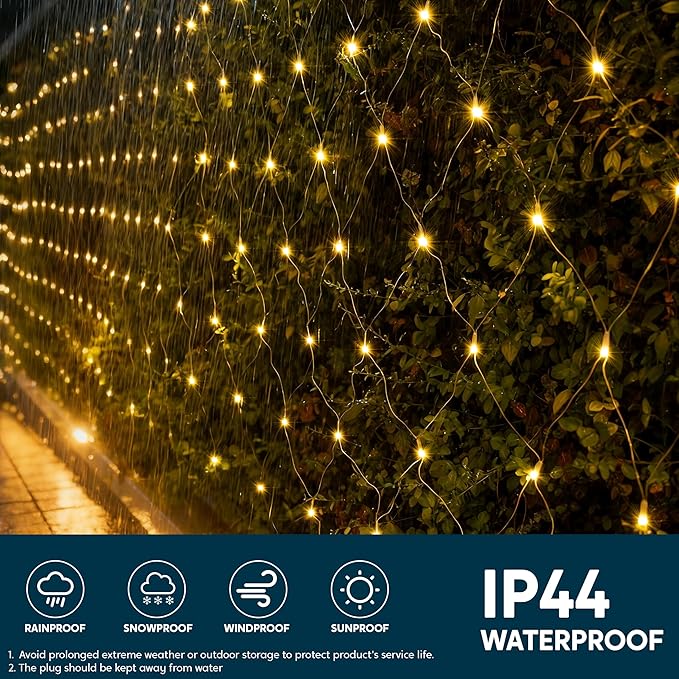 JOYIN 360 LED Christmas Net Lights 16.4X 6.5FT Christmas Mesh Lights with 8 Modes Connectable Waterproof for Bushes Trees Yard Indoor Outdoor Xmas Decorations (Warm White)