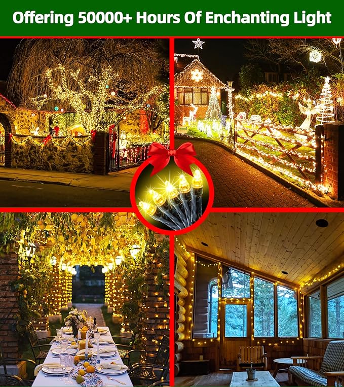 750 LED 240FT Christmas Lights Outdoor12 Lighting Modes Christmas String Lights with Timer Dimmable Warm White LED StringLights Waterproof for Yard Tree Wedding Party Holiday Warm White
