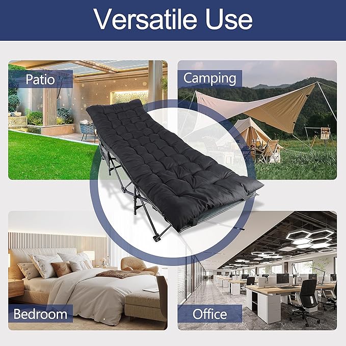 YSSOA Adults Foldable Outdoor with Portable Bag Bed Lightweight Sleeping Cots for Camping Easy to Set up 3 Pack Black