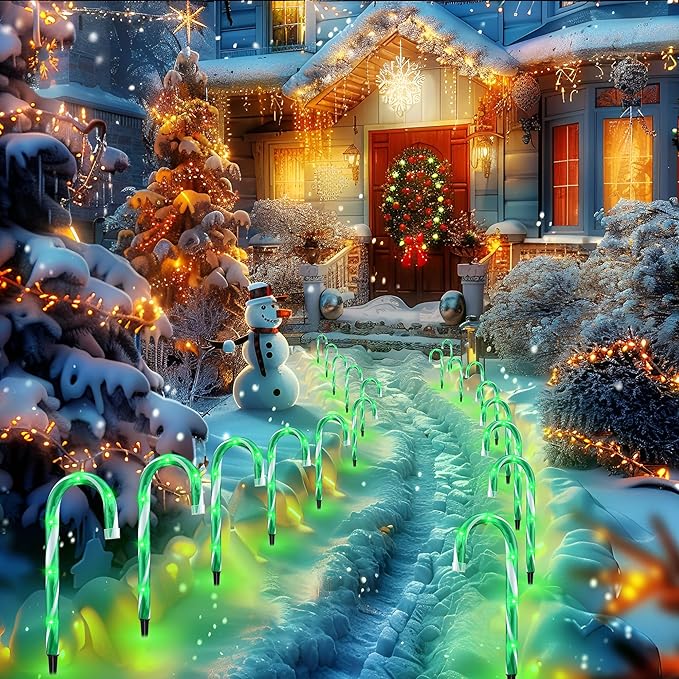10 10 Pack Christmas Candy Cane Lights Candy Cane Lights with 10 Stakes for Walkway Patio Yard Patio Garden Festival Holiday Outdoor Indoor Landscape Path Christmas Decorations Outside Green