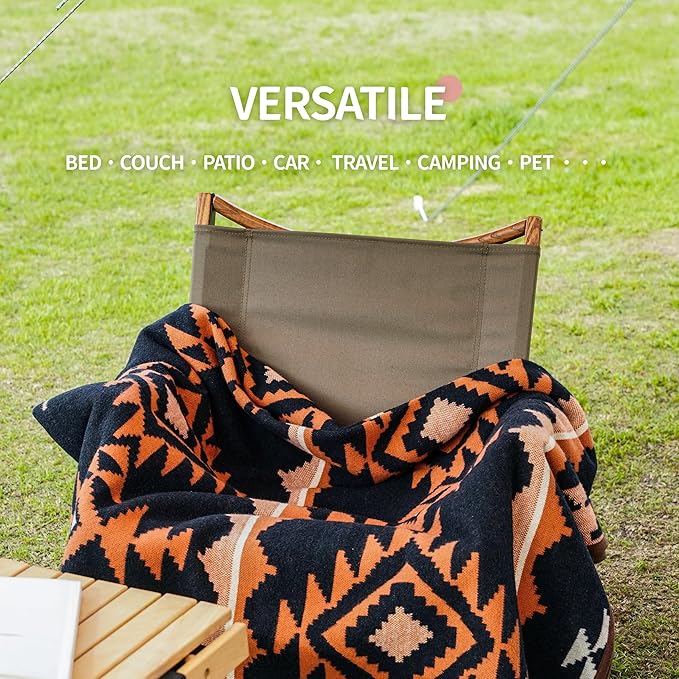 ACUSHLA Merino Wool Camp Blanket - Warm Thick Washable Large Outdoor Camping Sleeping Throw Blanket All Weather Morocco Blue 79 x63