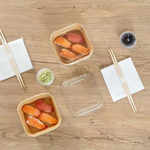 Restaurantware LIDS ONLY: Matsuri Vision 5.4 x 5.4 x 0.7 Inch Lids For Sushi Containers 100 Airtight Lids - Containers Sold Separately No-Fog Design Clear Plastic Lids For Sushi Boxes