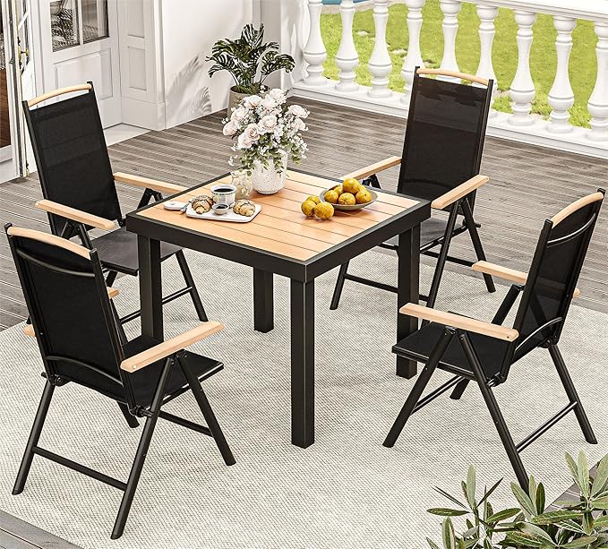 YITAHOME Aluminum Folding Patio Chairs Set of 4 Portable Patio Folding Chairs w/ 8-Position Backrest Breathable Folding Outdoor Chairs w/Sturdy Frame for Indoor &amp Outdoor Activities Black