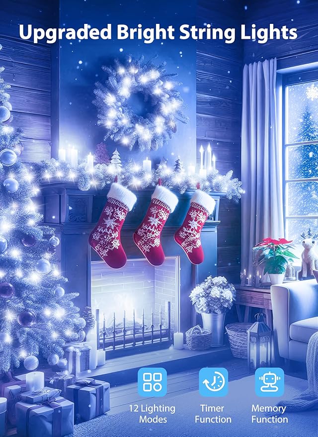 Minetom Christmas Lights Outdoor Cluster Lights - 500 LED 25 Ft Christmas Firecrackers String Lights 12 Modes Timer Waterproof Connetable Plug in Twinkle Fairy Light for Xmas Tree Garland Cool White