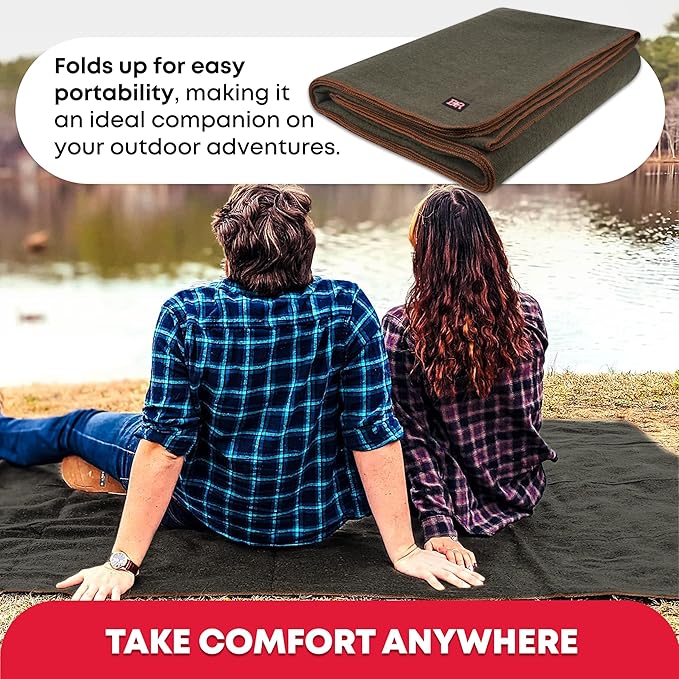 Ever Ready First Aid Military Wool Blanket - 95% Wool Washable Perfect for Outdoors Picnics Travel Car &amp Bushcraft Emergency Blanket 96 x 108 8.45 lbs. - Olive Drab - King Size