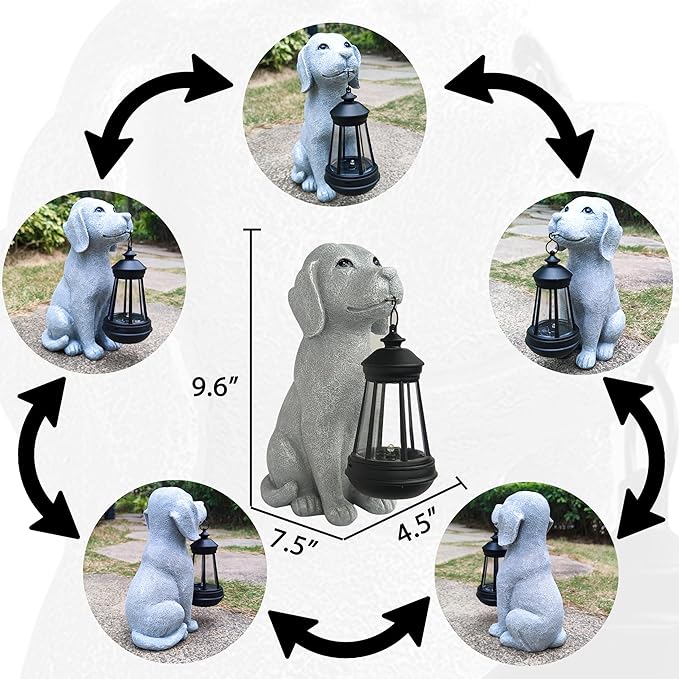 Solar Dog Outdoor Garden Statue with LED LightDog Solar Lights Lantern Outside Decorations for Yard Lawn Decor Statue for Patio Balcony Yard OrnamentUnique Dog Gifts for Mom