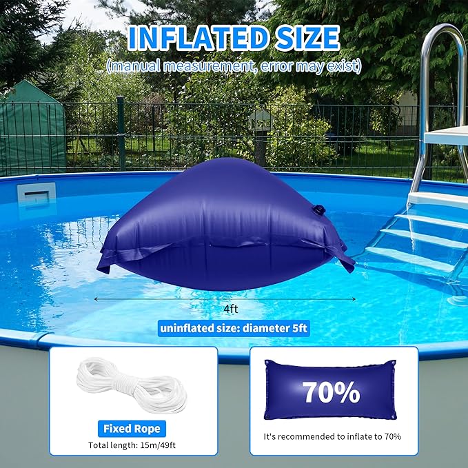 Pool Pillow for for Above Ground Pools 4x8 Ft Pool Air Pillow for Closing Winter Pool Winterizing Kit for Ground Pool 0.5mm PVC Material 2X 16.5Ft Rope (Blue)