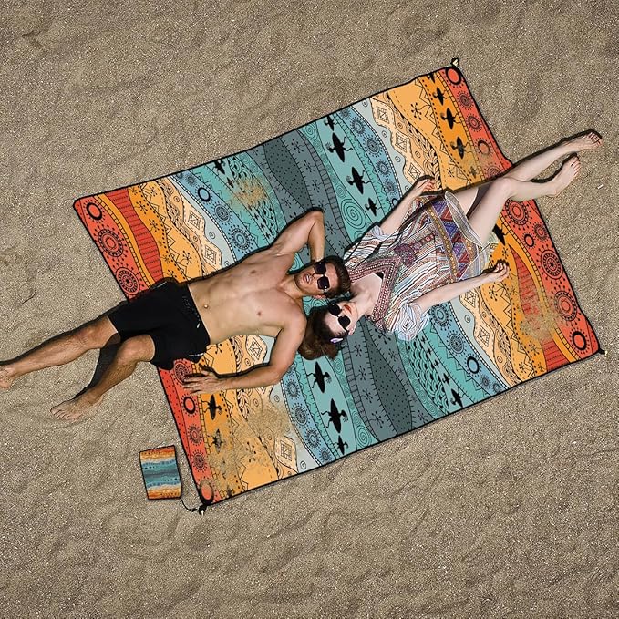 Beach Blanket Waterproof Sandproof Beach Mat Extra Large 86.6‘’×70.8‘’ Portable Foldable Quick Drying Outdoor Picnic Mat Beach Accessories for Travel Camping Hiking