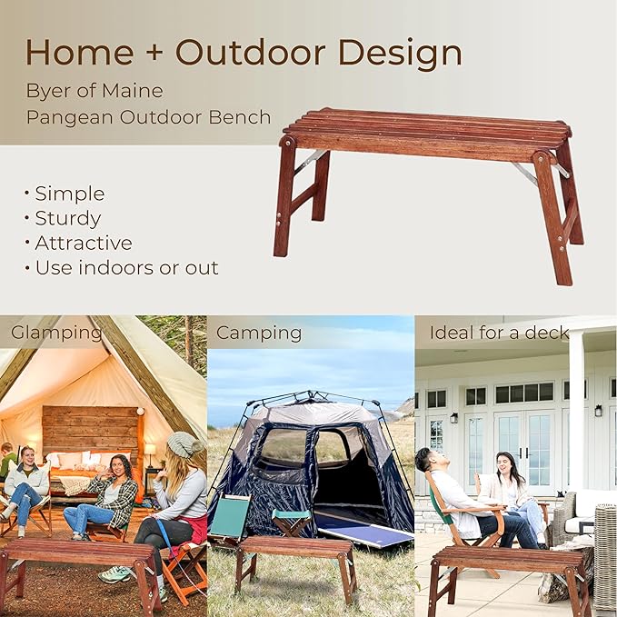 BYER OF MAINE Pangean Outdoor Wooden Bench Foldable Bench for Indoor and Ourdoor Home Furniture 20 lbs - 14.5 x 40 x 18.5 Inches H