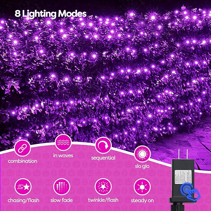 WBao Halloween Lights Outdoor 360LED 11.5ft x 6.9ft Halloween Net Lights with 8 Modes Timer Connectable Waterproof &amp Dark Green Wire for Lawn Bushes Shrubs Outdoor Holiday Decorations Purple