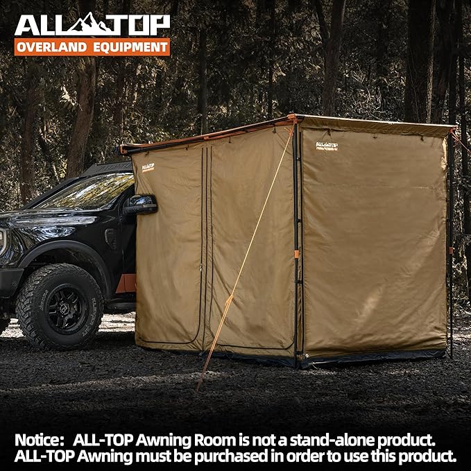 ALL-TOP Awning Room with Floor 8.2' x 10' Rip-Stop 210D Oxford Awning Tent with Bug-Resistance Mesh Waterproof Sun Shelter for Overland Camping(Black Coating Room Only)