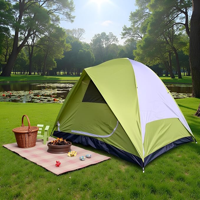 Dome Camping Tents for 6 Person Camping Tents Family Camping Tent Outdoor Easy Setup Waterproof Windproof 210D Oxford Fabric Ground Cloth (Green -6 People)
