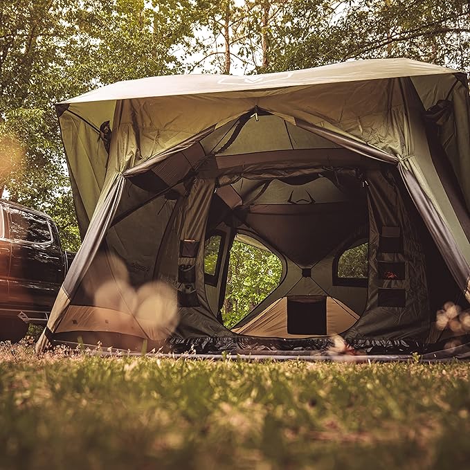 Gazelle Tents™ T4 Plus Hub Tent Overland Edition Easy 90 Second Set-Up Waterproof UV Resistant Footprint All-Terrain Stakes 4-8 Person Alpine Green/Oak Moss 78 x 94 x 165 GT451GR