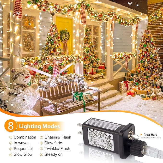 165 FT 500 LED Christmas Lights Outdoor Indoor Plug in Warm White String Lights for Outside Waterproof Connectable Clear Wire Twinkle Light for Christmas Tree Bedroom Classroom Party Decor