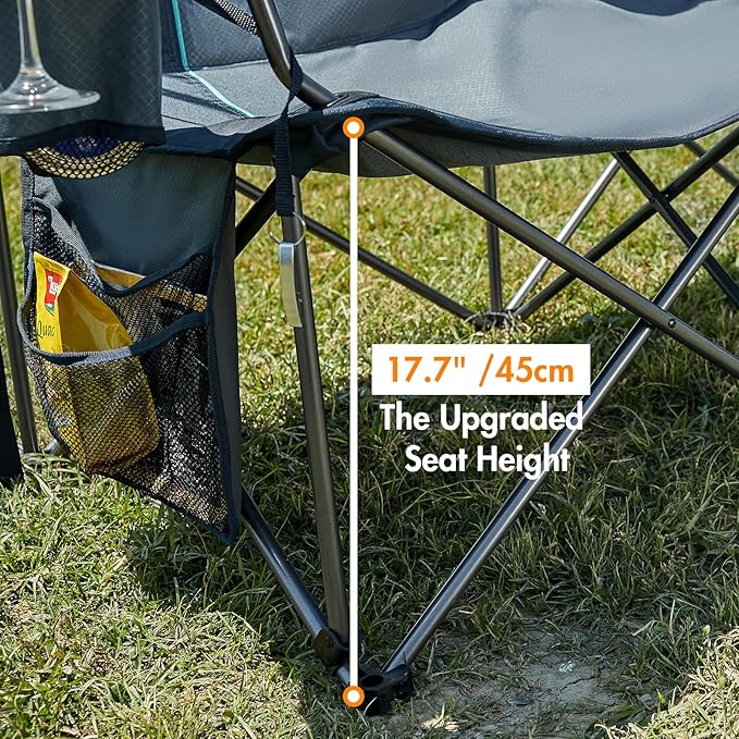 TIMBER RIDGE Oversized Double Camping Chairs Camping Couch 2 Person Camping Loveseat Double Folding Camp Chair with Wine Glass Holder Portable Chair for Outdoor Lawn Chairs Indoor Supports 600LBS