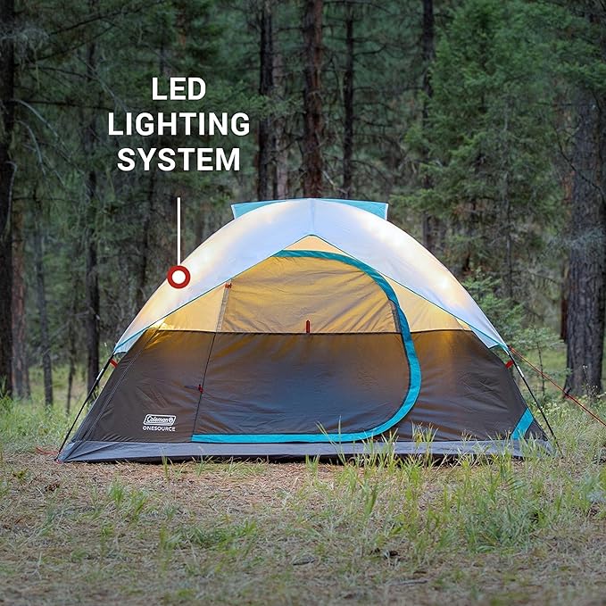 Coleman OneSource Rechargeable 4/6 Person Camping Tent with Airflow System &amp LED Lighting Includes Rainfly Tent Fan Lights and Interchangeable Battery Pack Easy Setup Tent for Camping