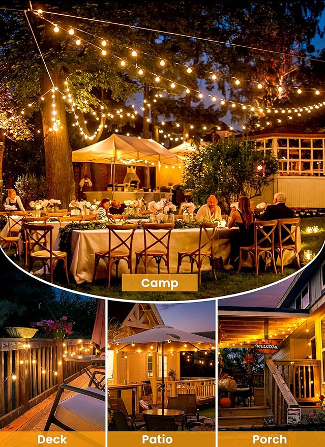Brightown 108FT 52 LED Solar String Lights Outdoor with Remote &amp USB Port Shatterproof Bulbs Dimmable &amp Timable 3 Light Modes Patio Lights Solar Powered for Camping Backyard Garden Decor