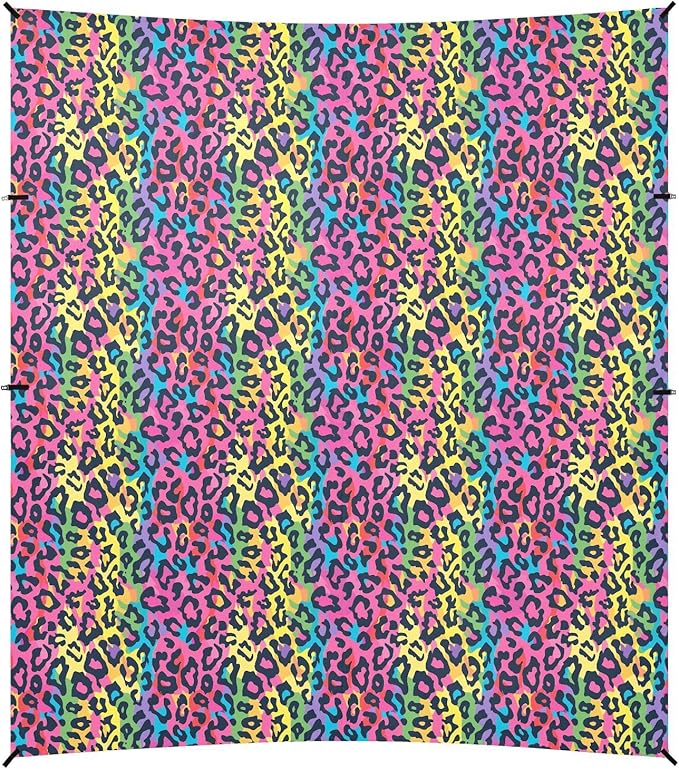 ALAZA Rainbow Leopard Cheetah Print Beach Tent Sun Shelter UPF50+ Protection Beach Shade Canopy w/ 4 Sandbags for Outdoor Camping Fishing Backyard Fun Picnic 10x9 ft