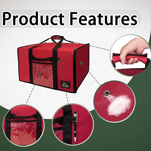 OujiuShark Insulated Pizza Bags for Delivery 20in x 20in x 12in Commercial Pizza Warmer Bag Large Pizza Carrier for Hot and Cold Food (Red)