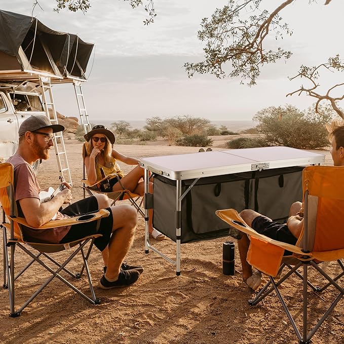 Folding Camping Table with Storage - Lightweight and Portable Aluminum Camp Table with Adjustable Height for Outdoor Travel Beach BBQ Party Picnic and Glamping by Wakeman Outdoors