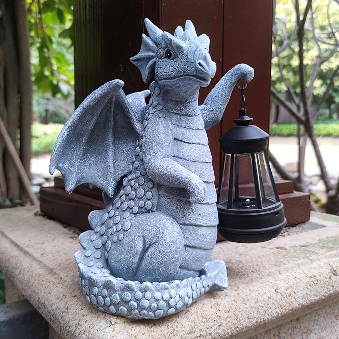 Solar Dragon Garden Statue Decoration with Solar LanternDragon Figurine Lights Outdoor Décor for YardLawn Patio Balcony Unique Housewarming Ornament