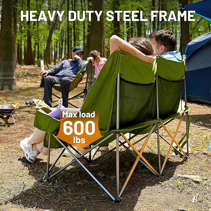 Timber Ridge Double Camping Chair Heavy Duty Outdoor Folding Camp Couch Loveseat Camping Chairs Perfect for Campsites Patio/Lawn Soccer Games or Other Youth Sports Supports 600 lbs