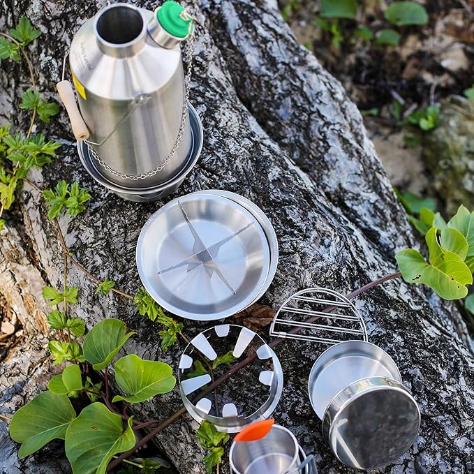 Kelly Kettle Ultimate Base Camp Kit – 54 oz Large Stainless Steel Camp Kettle Lightweight Camping Kettle with Whistle Kelly Kettle Stove for Fishing Hunting Hiking