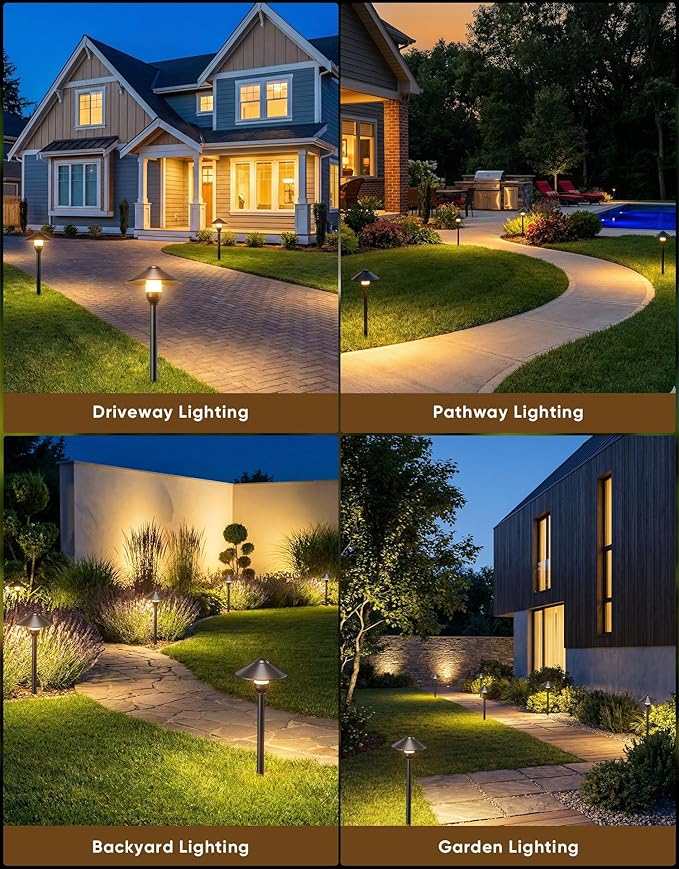 PARTPHONER Low Voltage Landscape Lighting 12-Pack Aluminum 12V Pathway Lights with G4 Bulbs Waterproof Stylish Matte Black Color Round Shade Path Lights with Connectors for Walkway Yard Garden