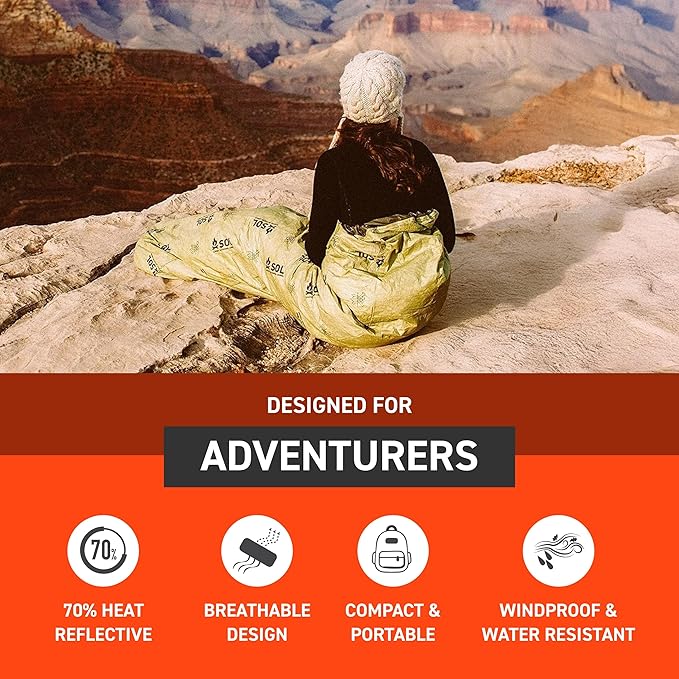 SOL Escape Bivvy with Hood - Emergency Preparedness Blanket - Reflects Up to 70% Body Heat - Outdoor Survival Bivvy - Water Resistant - Durable &amp Breathable - Winter Camping Supplies - Green