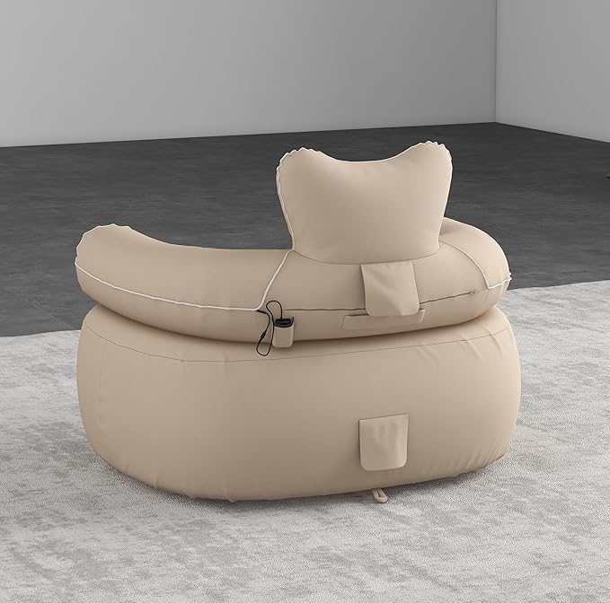 Inflatable Sofa with Built-in Pumpself Inflatable Couch Rechargeable Support 880 lbsAir Sofa for Camping HomeTravelOutdoor (Round Single Sofa Khaki) | Outdoor Camping Sofa Self Inflatable Sofa