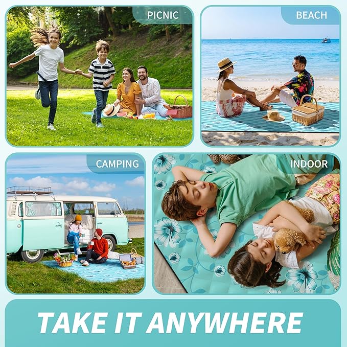 ANJ Outdoors (2025 Upgrade) Extra Large Waterproof Picnic Blankets | Foldable Sandproof Beach Blanket N Outdoor Blanket | 5-Layer Machine Washable Soft Picnic Mat for Camping Grass Park N Stadium