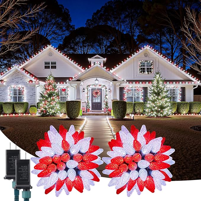 C9 Outdoor Christmas Lights 72 FT 110 LED C9 String Lights 8 Modes &amp Timer Extendable Waterproof for Christmas Tree Indoor Outdoor Roofline Patio Outside Garden Backyard Xmas Decor Red White 2
