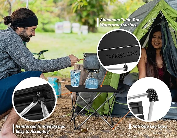 TREKOLOGY Small Camping Table - Beach Table That Fold Up - Lightweight Foldable Potable Folding Small Outdoor Table - for Camp Hiking Campers &amp Summer Outing Trip