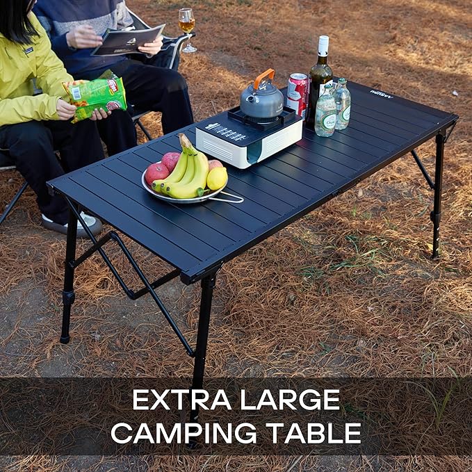 50 Large Folding Camping Table with Adjustable Hight Legs for 2-6 People - Heavy Duty Foldable Camp Table with Roll-Up Aluminum Picnic Table Portable Outdoor Table for CookingBeachBBQParty