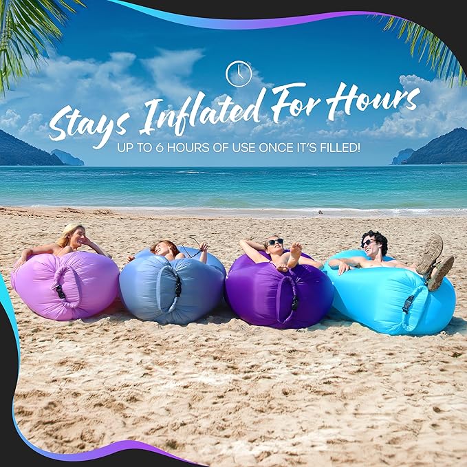 Nevlers Lavender Inflatable Lounger | 210T Polyester Air Sofa | No-Pump Blow Up Couch | Inflatable Lounge Chair w/ 450lbs. Cap. Pockets &amp Matching Bag | Use as Inflatable Couch for Camping &amp