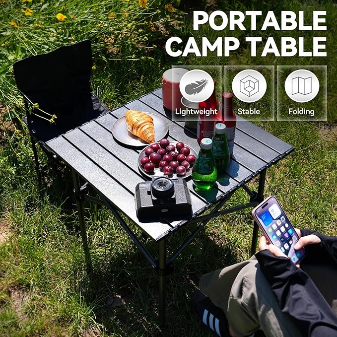 Opliy Portable Folding Camping Table for 2-4 Persons Aluminum Collapsible Table Lightweight with Carry Bag for Camping Hiking Picnics BBQ Beach Trips &amp Tailgating