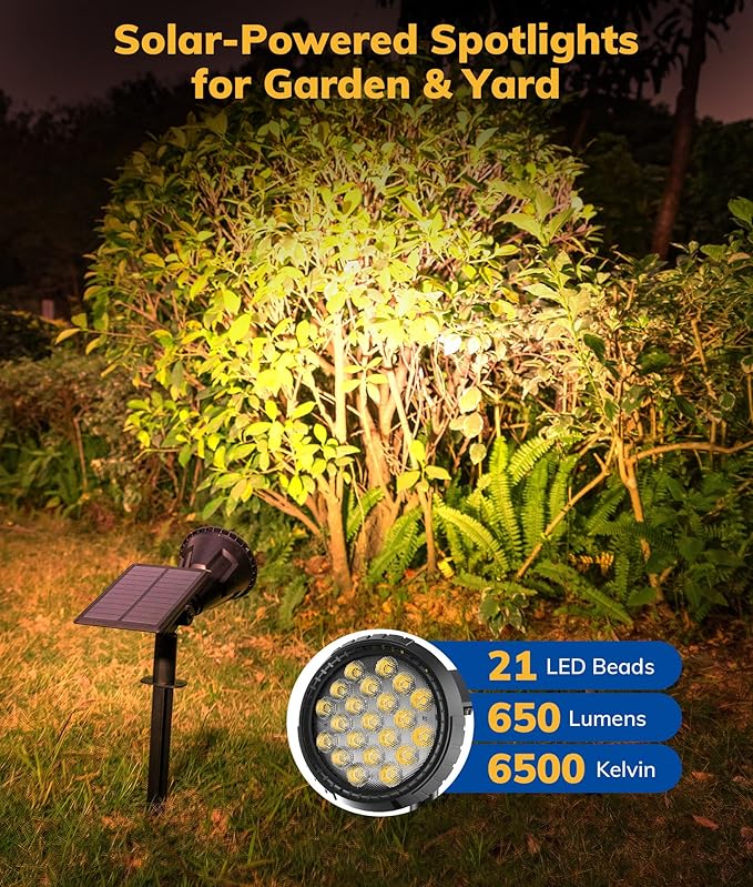 Solar Spot Lights for Outside 21 LED Outdoor Solar Lights for Yard 4 Pack Solar Spotlights Waterproof Auto On/Off for Landscape Wall Garden Pool Tree Pathway and Driveway(Warm White)