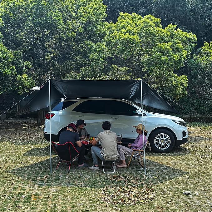 Car Awning Camping SUV Sun Shelter Waterproof Universal Tent Canopy Anti-UV for Van Campervan Caravan Truck Vehicle (Black 2x3m)