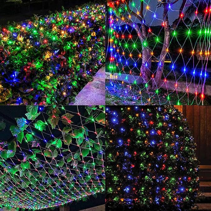 WATERGLIDE Outdoor Christmas Net Lights 12FT x 5FT 360 LED Mesh String Light with 8 Lighting Modes Connectable Light for Garden Tree Bushes Holiday Wedding Party Decorations Multicolor
