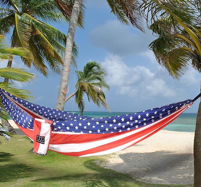 Gold Armour Camping Hammock - XL Double Hammock Portable Hammock Camping Accessories Gear for Outdoor Indoor with Tree Straps USA Based Brand (Flag II)