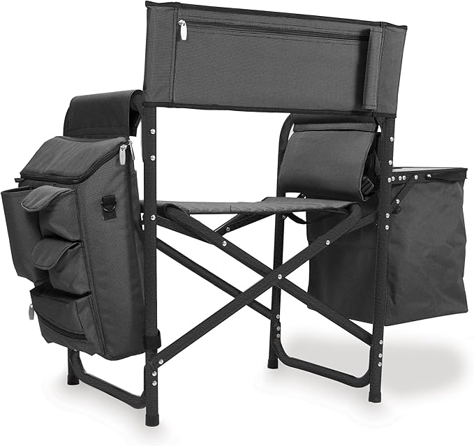 PICNIC TIME Fusion Camping Chair with Side Table and Soft Cooler Outdoor Foldable Padded Camping Chairs with Cup Holder for Lawn Beach &amp Sports Use for Adults (Dark Gray Black Accents)
