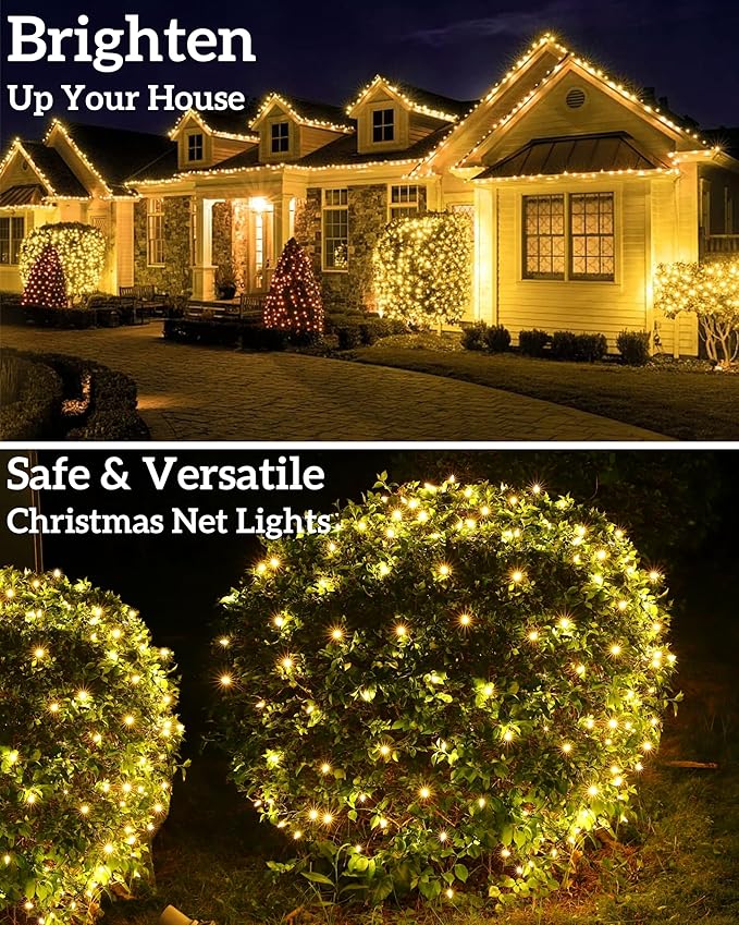 Led Christmas Net Lights for Bushes 132 Led 6ft x 6ft Christmas Net Lights Outdoor Mesh Tree Trunk Green Wire Christmas Decorations for BushesTreeShrubsXmas(Warm White)