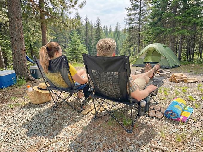 HASIKA Reclining Camping Chair with Footrest Ultra-Lightweight Portable Folding Lounge Chair for Outdoor Hiking Picnic Beach 4-Position Adjustable Back Support with Headrest &amp Carry Bag Black