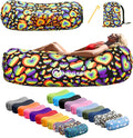 Nevlers Rainbow Heart Inflatable Lounger Air Sofa | 210T Polyester Inflatable Couch | No-Pump Air Couch | Inflatable Sofa w/ 450lbs. Cap. Pockets &amp Matching Bag | Use as Camp Chairs for Adults &a