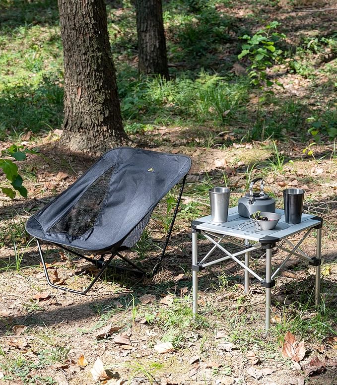 iClimb Lightweight Stable Alu. Folding Square Table Roll Up Top with Carry Bag for Camping Picnic Backyards BBQ Camp Kitchen (Silver S)