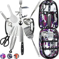 Wellmax 10-Piece Stainless Steel Camping Cooking Set – Compact All-in-One Cookware Kit with Utensils &amp Travel Bag for Campers Hikers Outdoor Adventures Purple Camo Color
