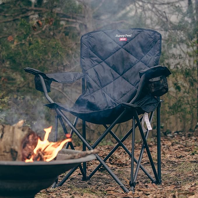 SUNNYFEEL XXL Oversized Camping Chair Heavy Duty 800 LBS for Big Tall People Above 6'4 Padded Portable Folding Sports Lawn Chairs with Armrest Cup Holder &amp Pocket for Outdoor/Travel/Picnic/Camp