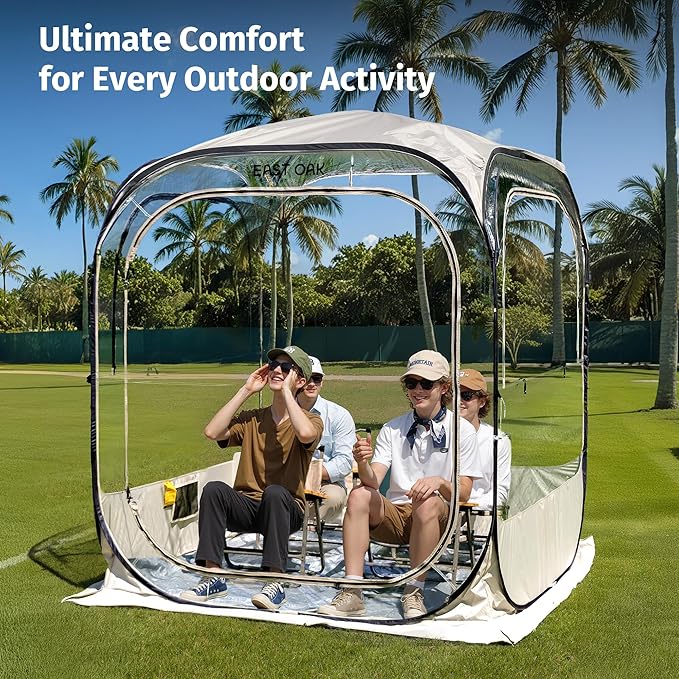 East Oak Weather Sports Tent for Fishing Sports Event | Pop Up Bubble Tent Instant Sun &amp Rain Shelter | No Condensation Spacious Interior Ultra Visibility | All Weather Protection | 6 x 6 FT