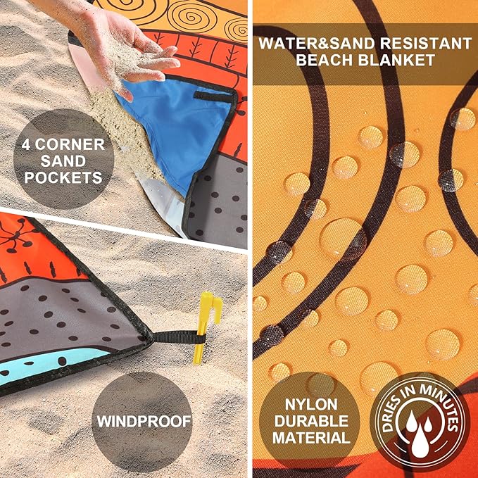 Beach Blanket Waterproof Sandproof Extra Large Beach Mat 79 X 83/120x108for 1-8 Adults Quick Drying Durable Outdoor Picnic Mat for Beach Travel Camping Hiking